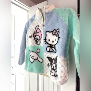 NWOT!-Hello Kitty Kids Fleece 1/4 Zip - Blue and White-Kids Size Large (10/12)